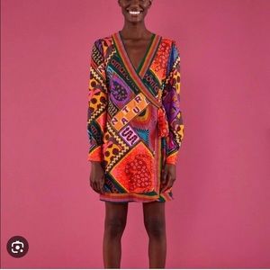 Farm Rio dotted patch scarf mini dress